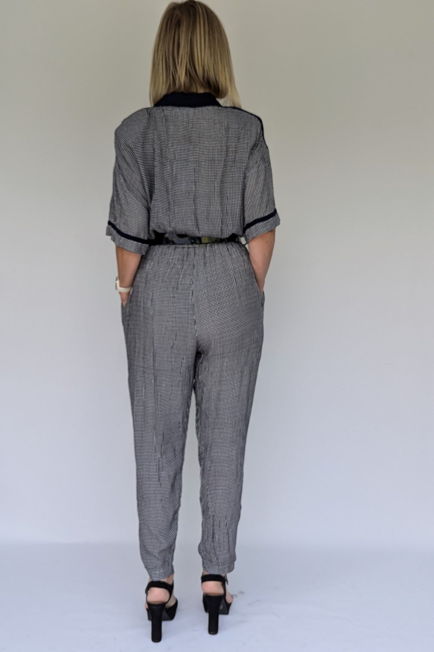 1980s Navy Checked Jumpsuit