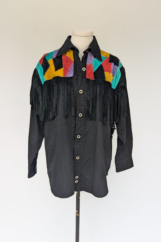 1980's Coloured Suede Patchwork Tassel Shacket