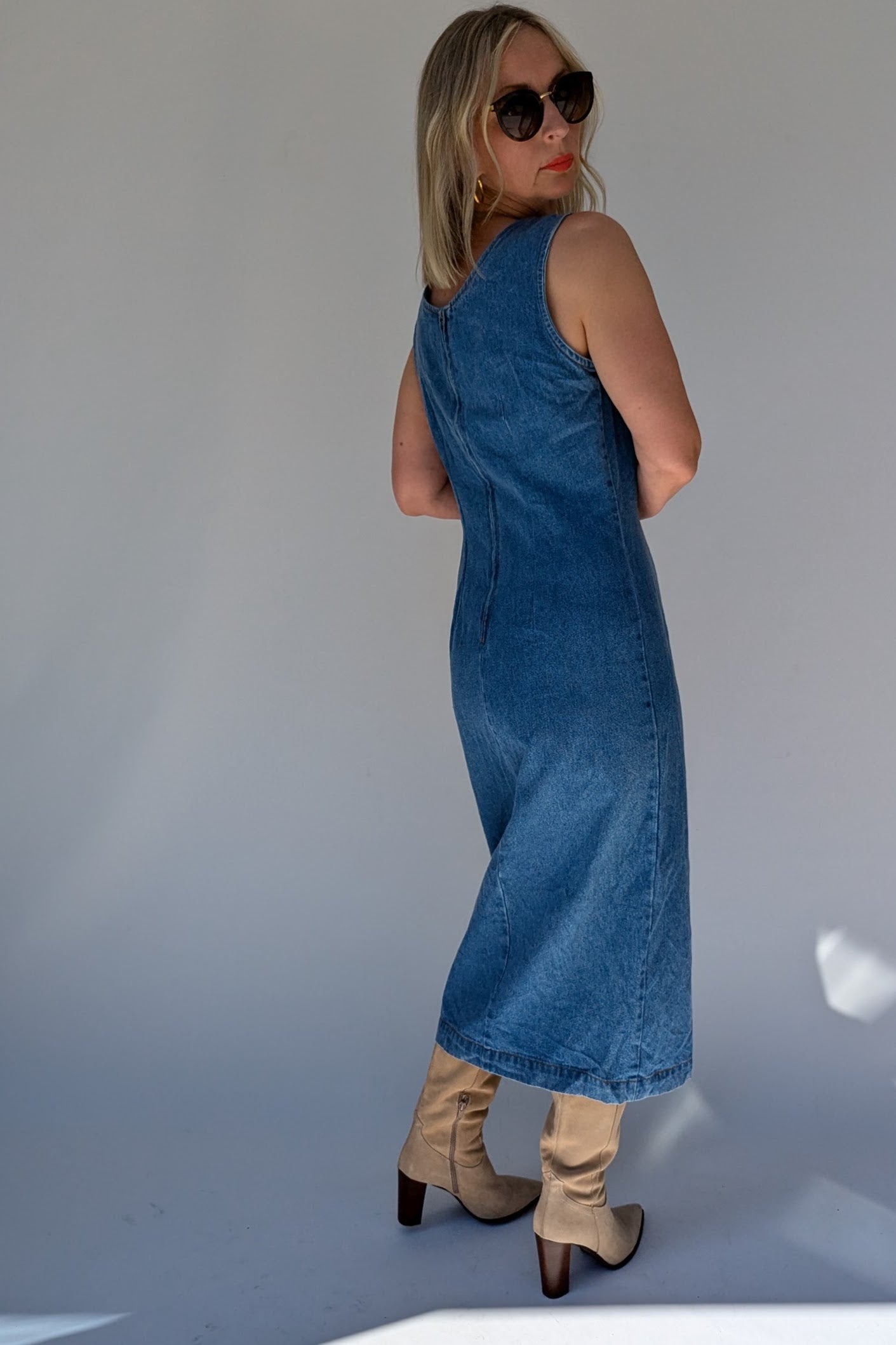 1980's Long Fitted Denim Dress