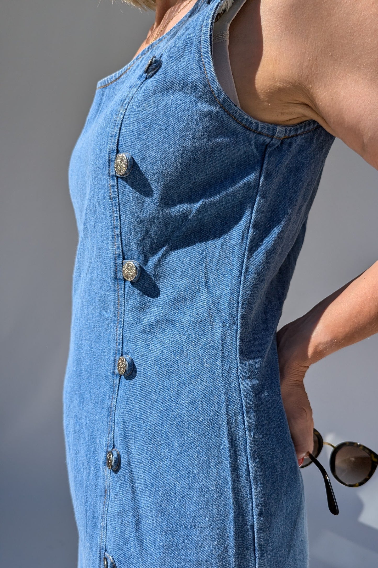 1980's Long Fitted Denim Dress