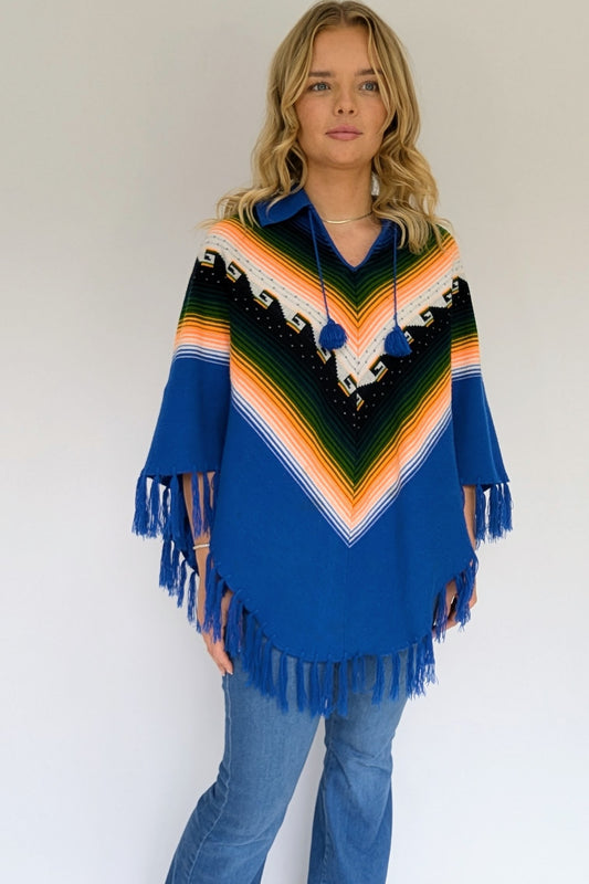 Vintage 70s Pom Pom Poncho