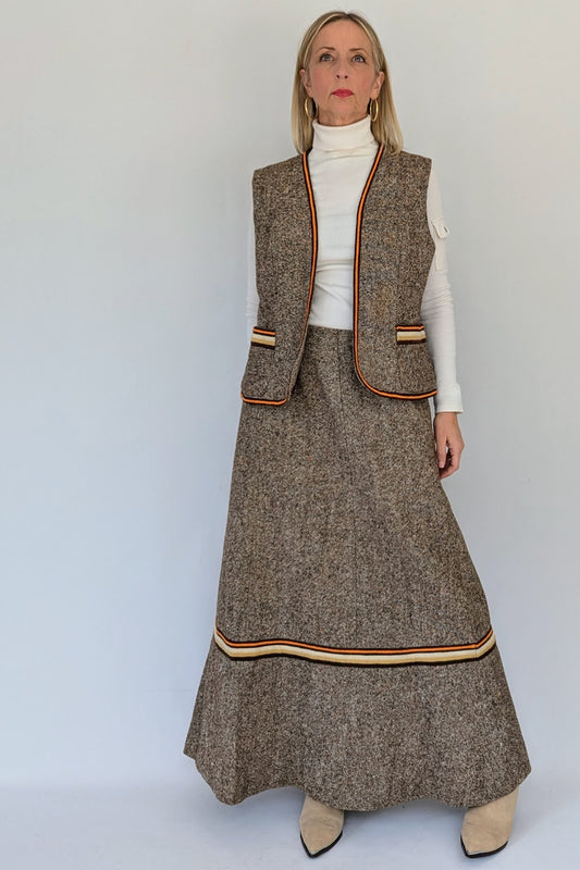 Vintage Berkertex Tweed Two Piece Maxi Skirt and Waistcoat