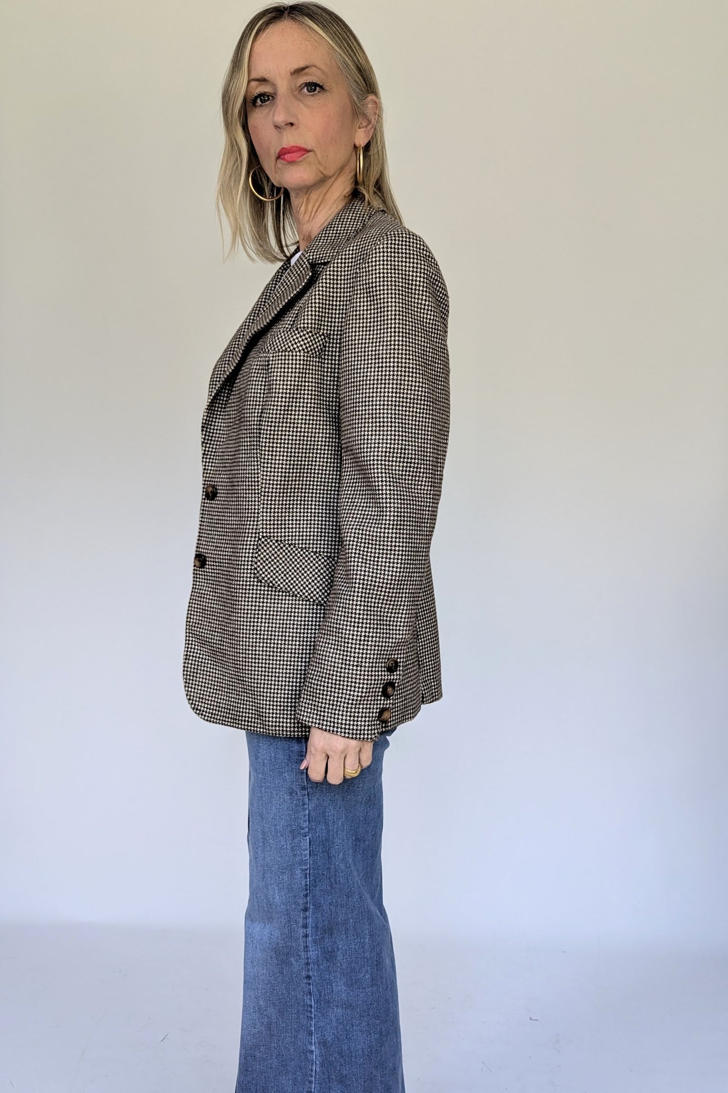 1980s Blazer in Cream and Brown Dogtooth