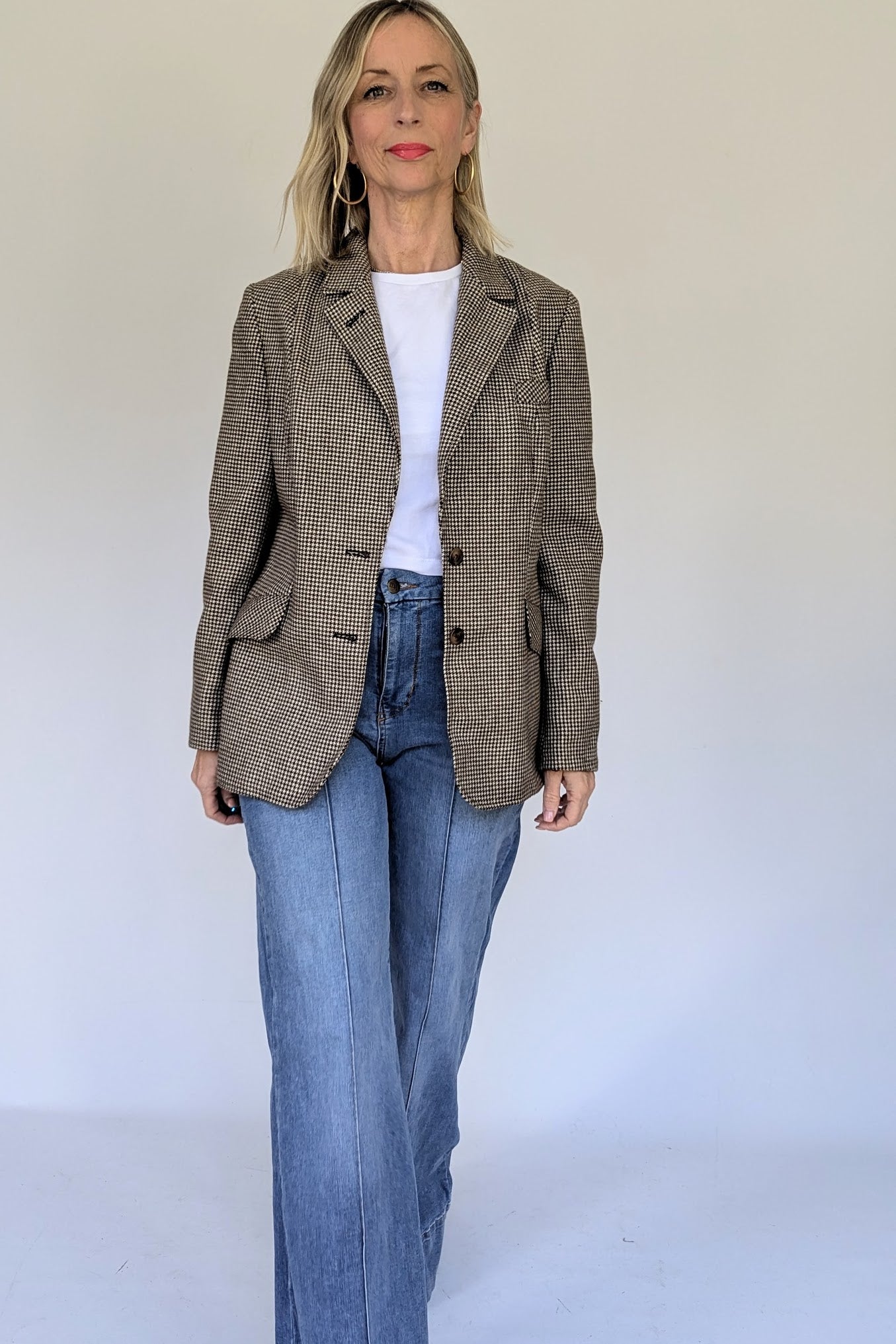 1980s Blazer in Cream and Brown Dogtooth