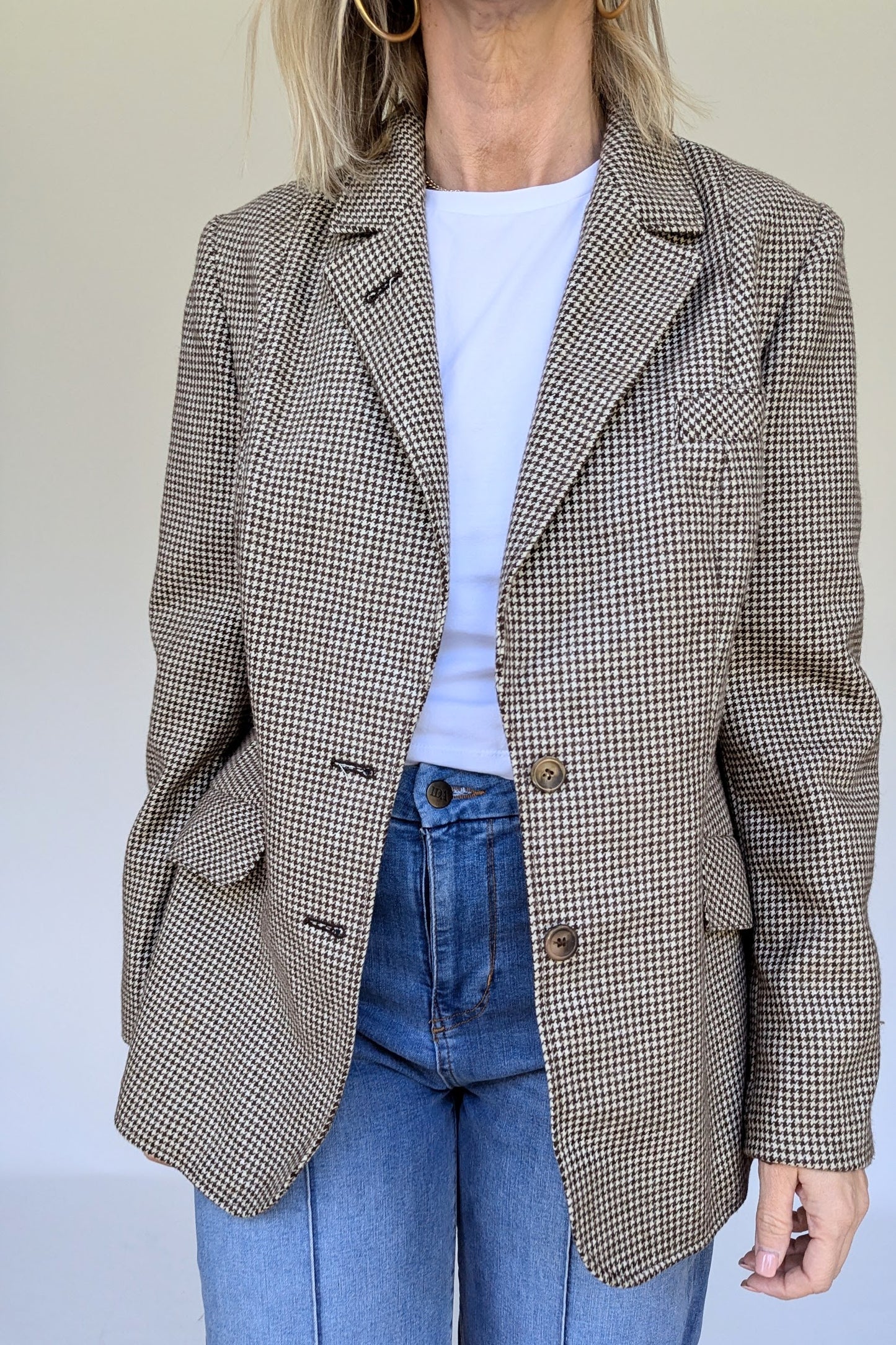 1980s Blazer in Cream and Brown Dogtooth