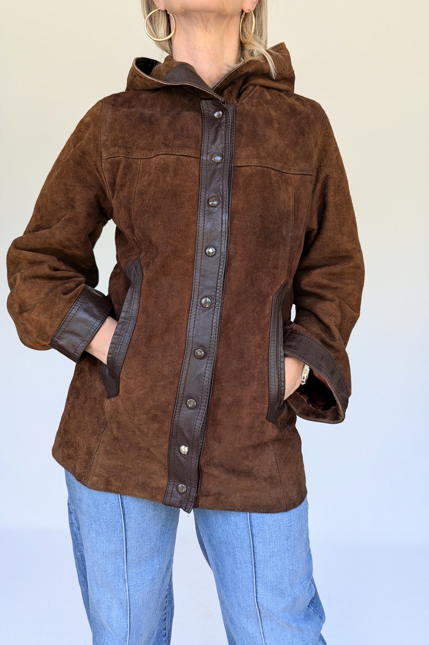 1970s Brown Suede Hooded Jacket