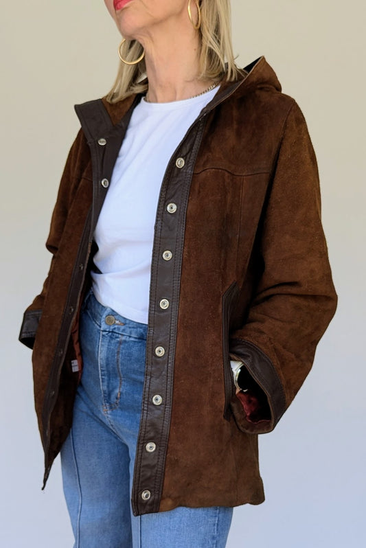 1970s Brown Suede Hooded Jacket