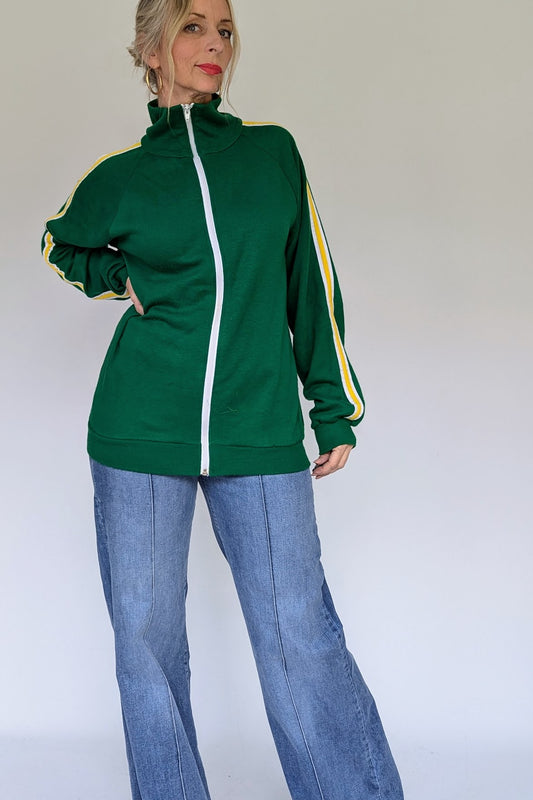 Vintage 70's Green and Yellow Zip Up Jumper