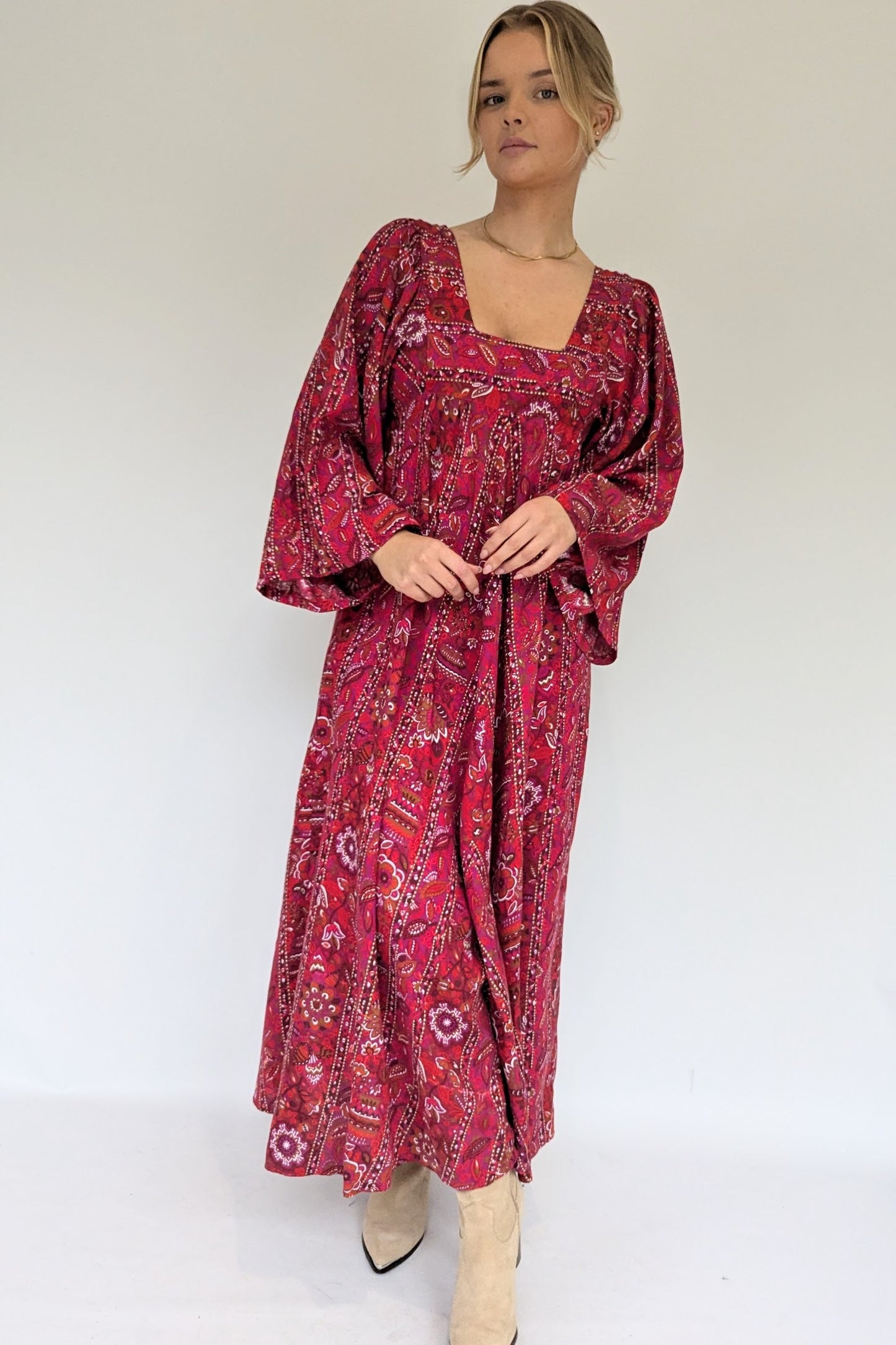 1970s David Silverman Angel Sleeve Maxi Dress