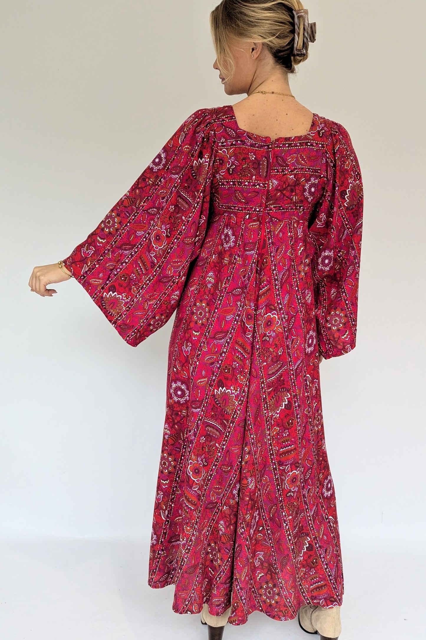 1970s David Silverman Angel Sleeve Maxi Dress