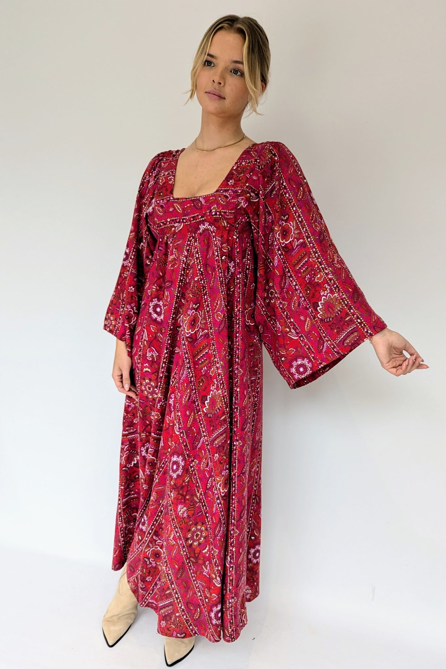 1970s David Silverman Angel Sleeve Maxi Dress