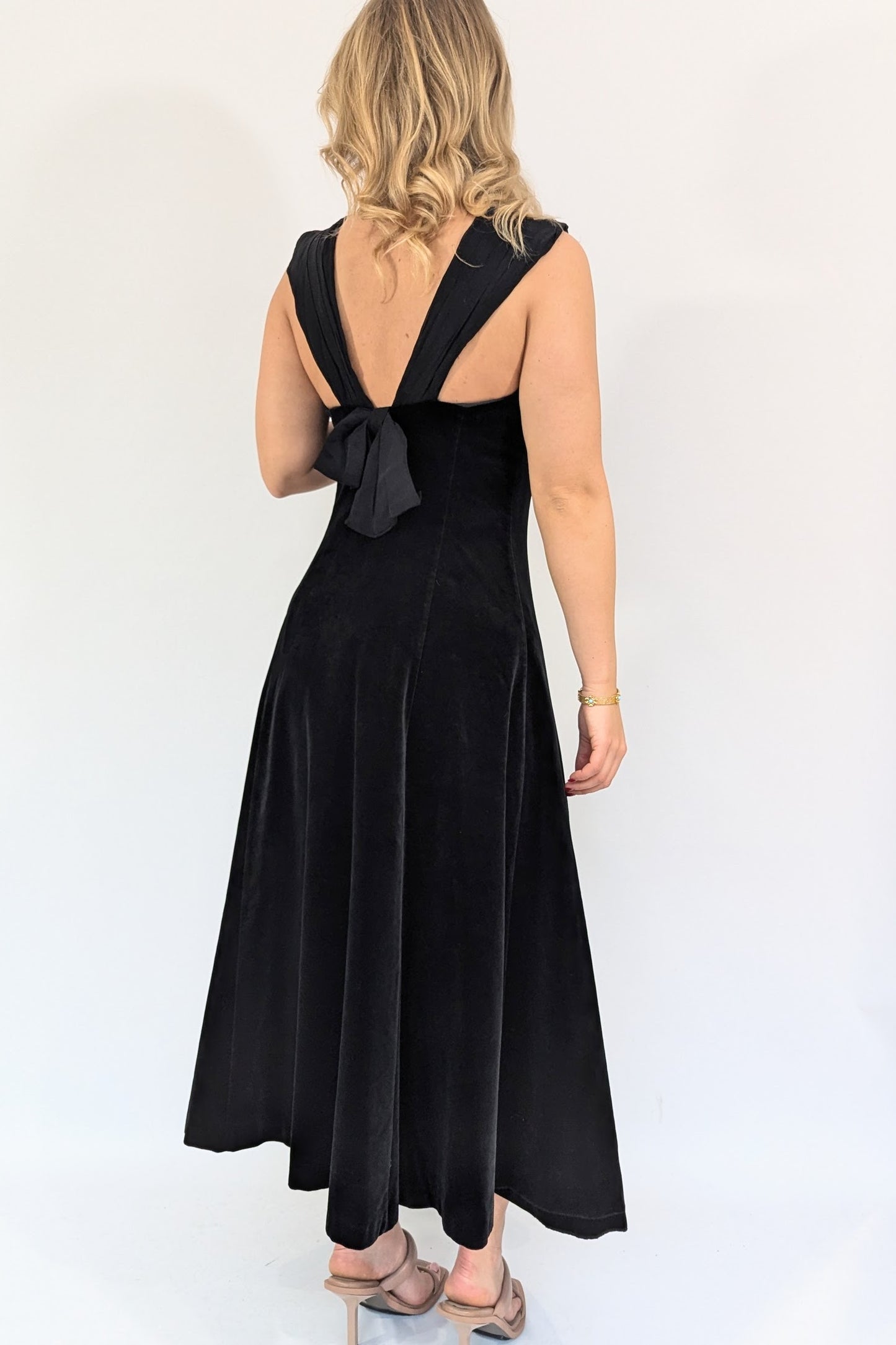 1980s Vintage Laura Ashley Black Velvet Evening Dress