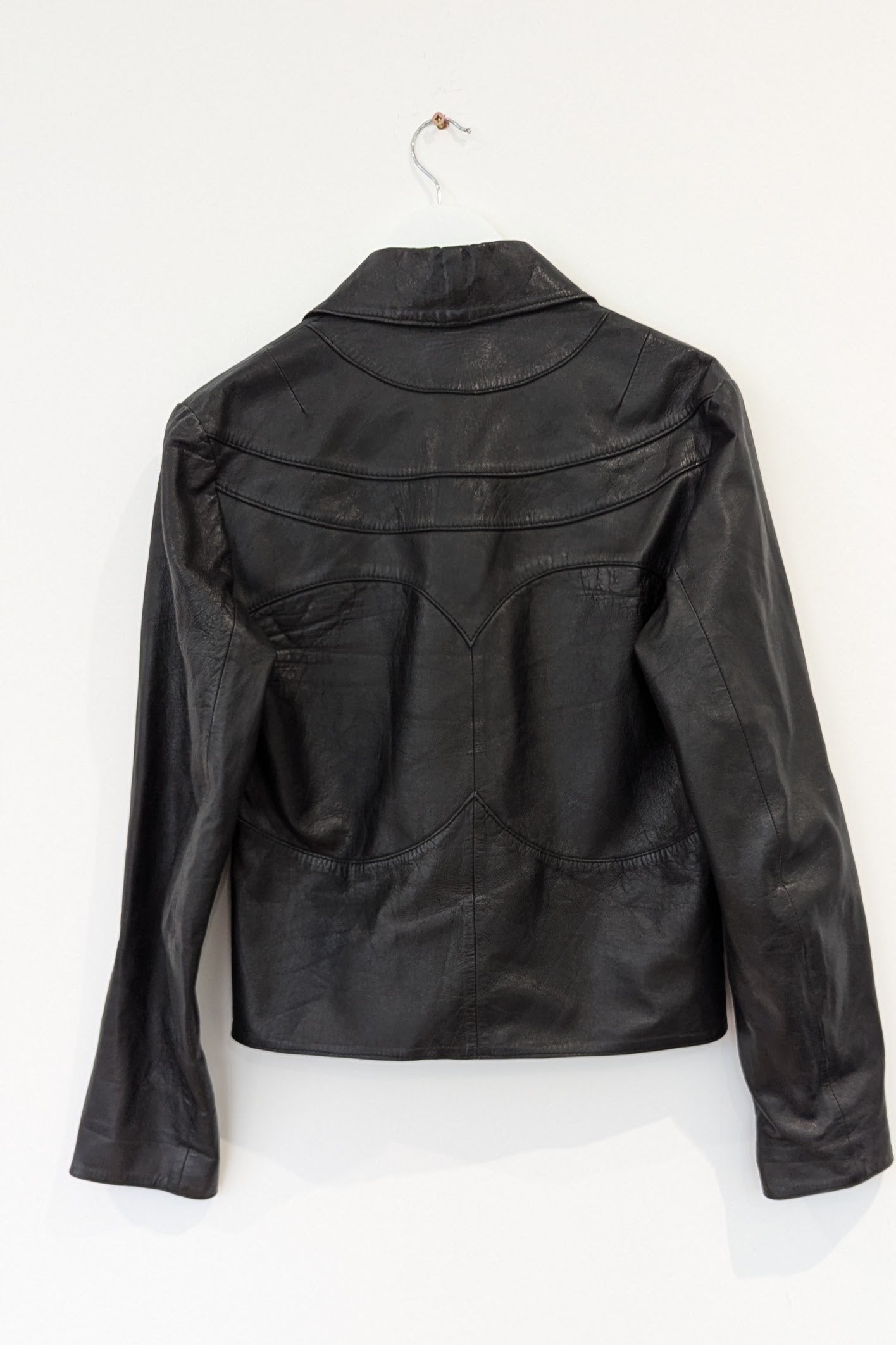 Rare 1970s Vintage Unisex Dagger Collar Leather Jacket