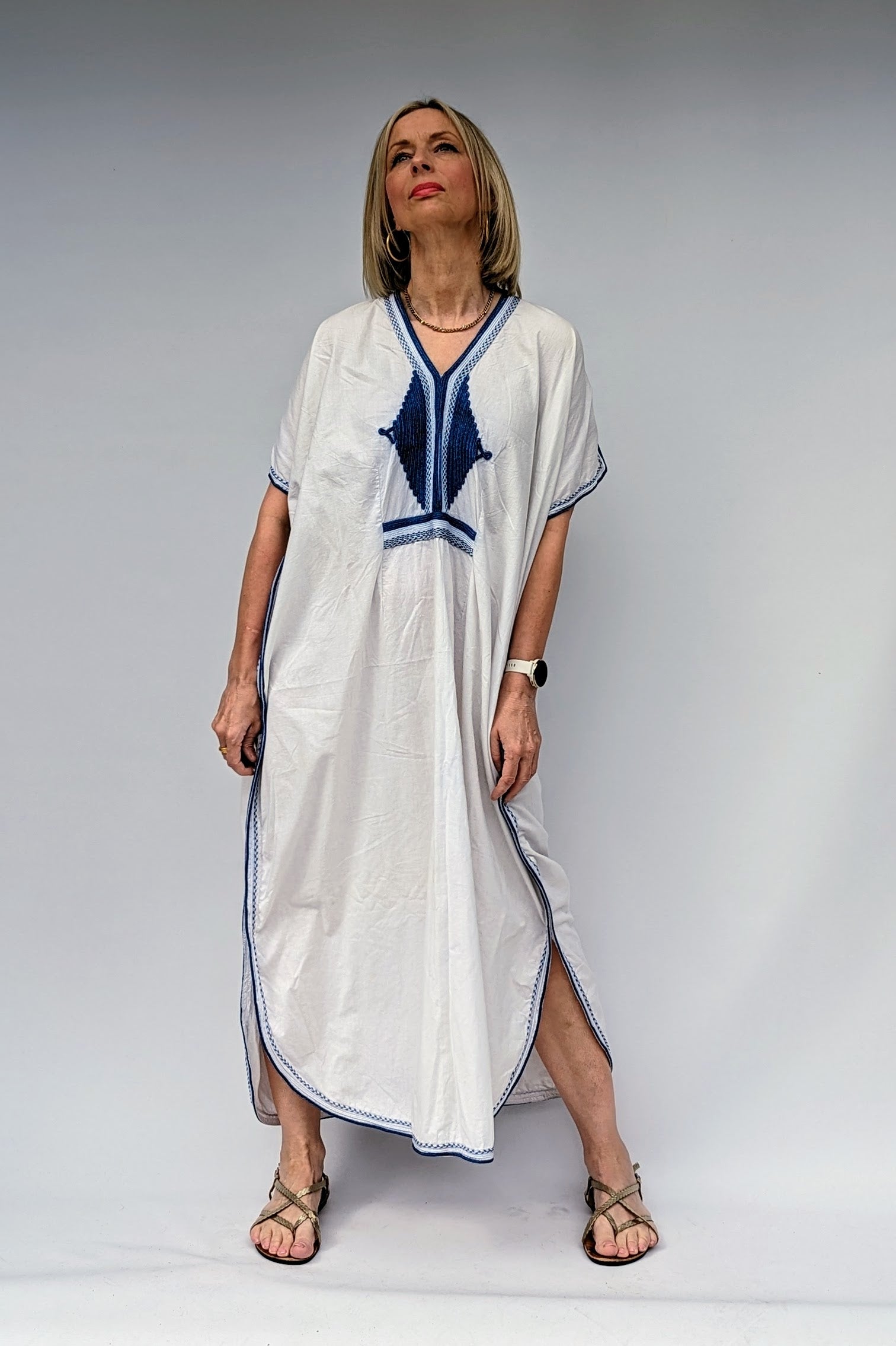 moroccan style blue and white beach ware cover up dress
