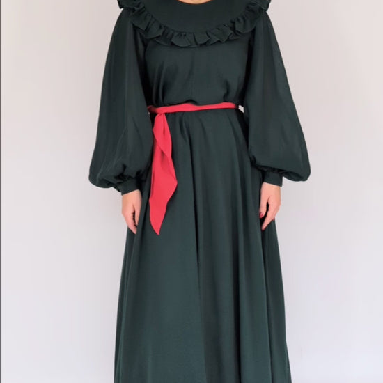 vide of dark green gina fratini vintage evening gown 