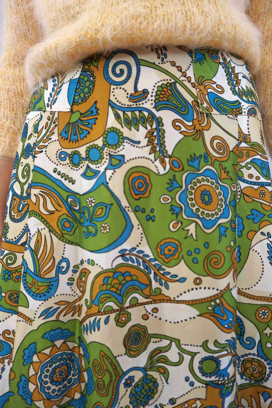 boho abstract print straight satin skirt
