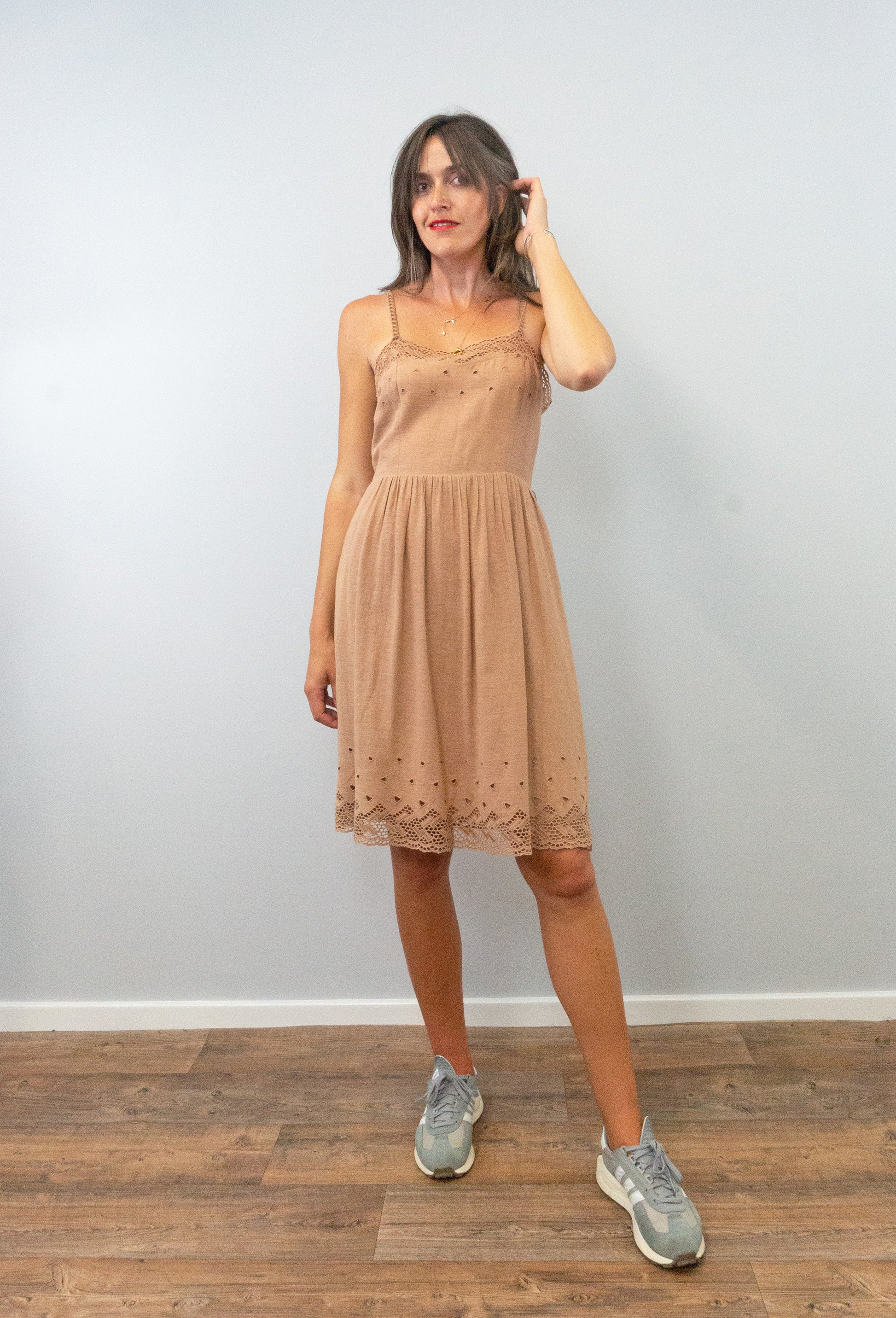 vintage nude pink casual lace dress