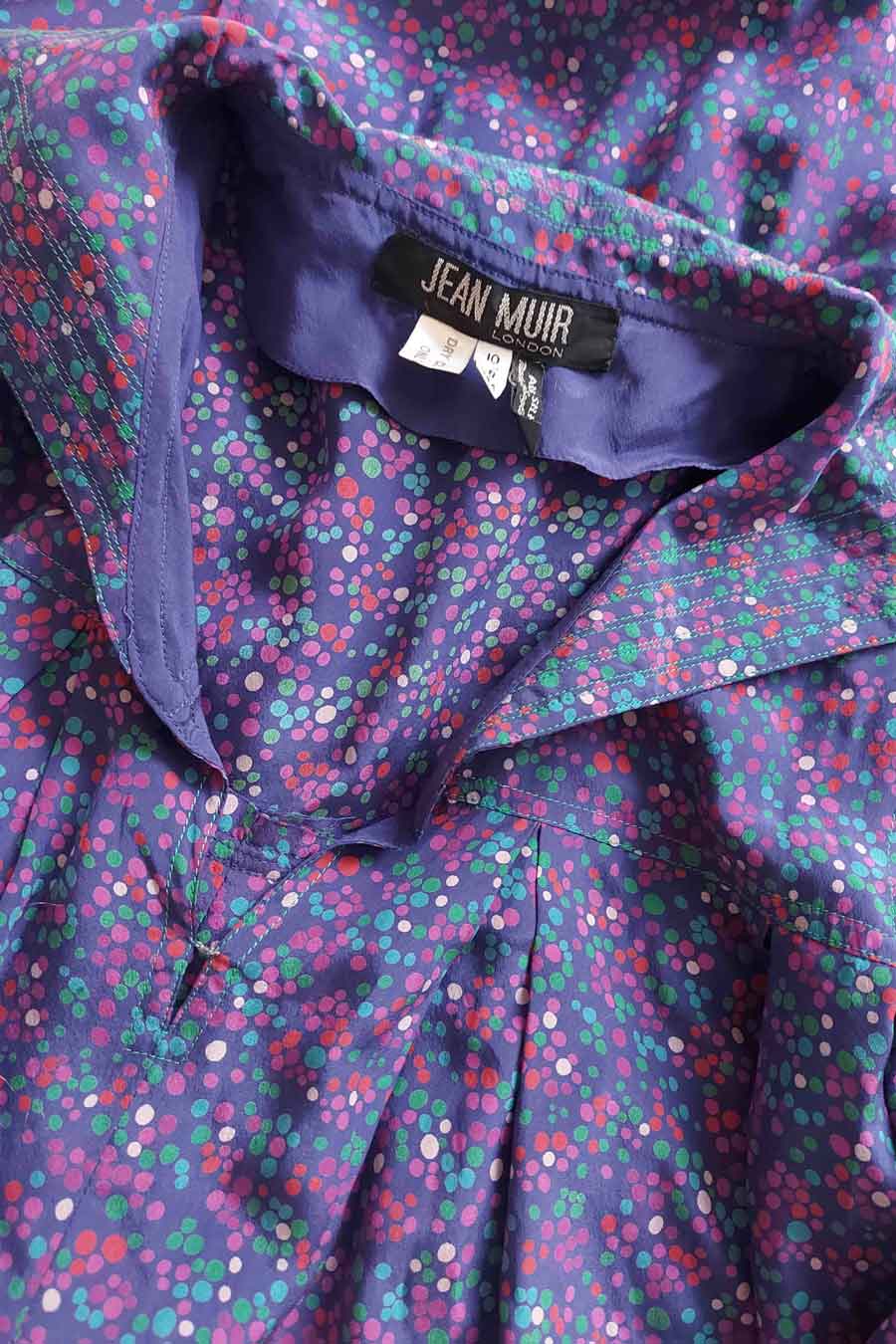 vintage jean muir label in silk polka dot dress