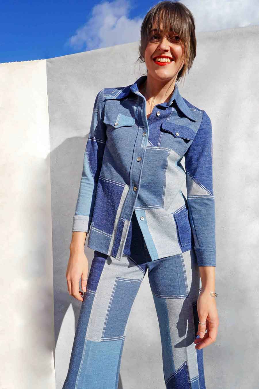 Shop Cross neck denim pants suit for AED 930 by Vafa Adams | Women Suits on  Anir.com